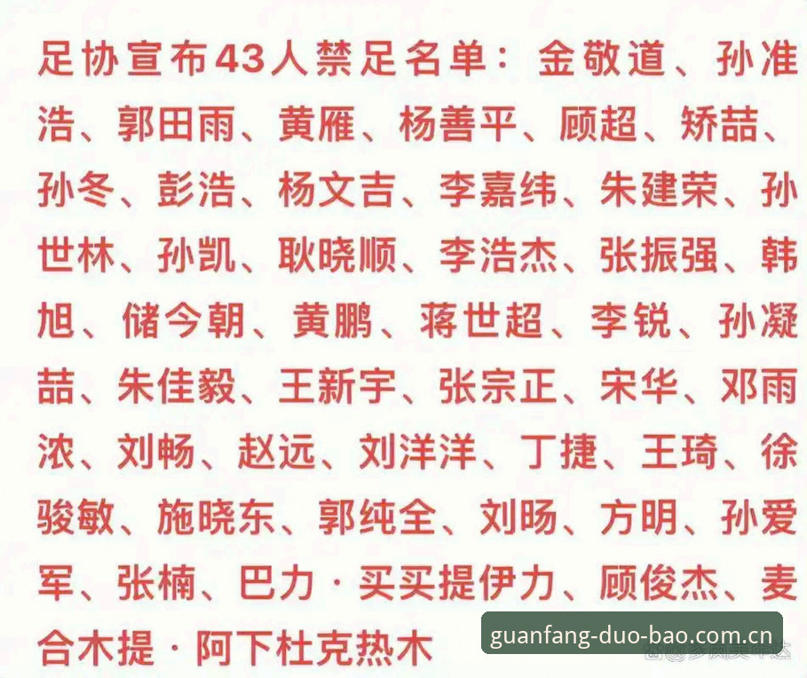 多宝体育赛事数据 中国足协第三批禁足名单曝光:17人终身禁赛的3大警示与行业影响